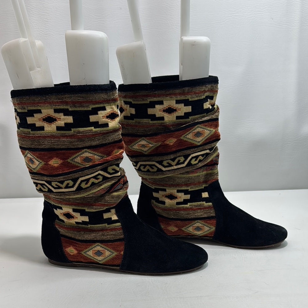 Vintage Texi Zodiac Suede Aztec Southwest Carpet Rug Tapestry Boots